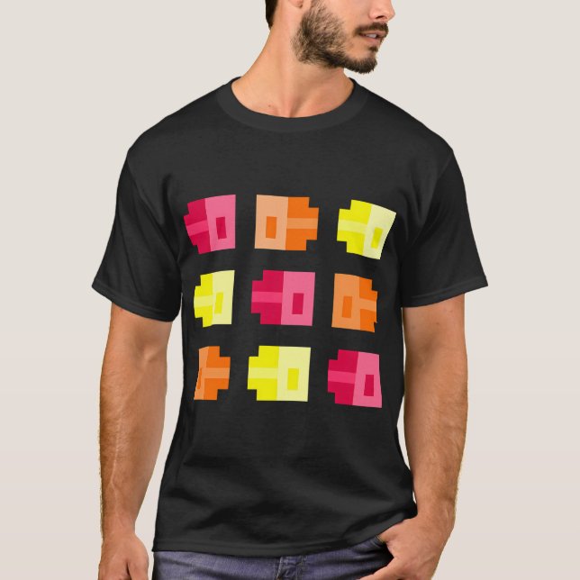 Tiny Pixel Fishies, Red Orange Yellow T-Shirt (Front)