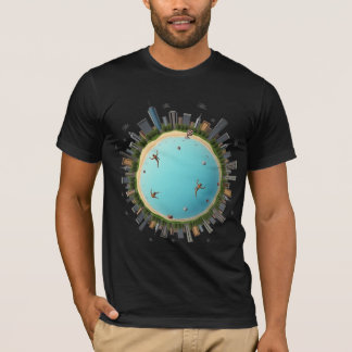 Tiny Planet City Beach – Surreal Urban Globe Art T-Shirt