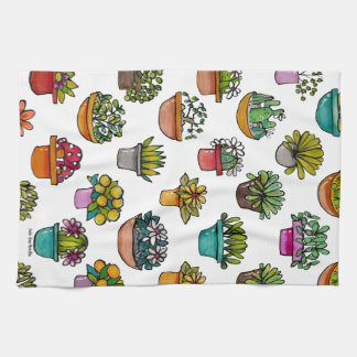 Tiny Plants In Pots Tea Towel