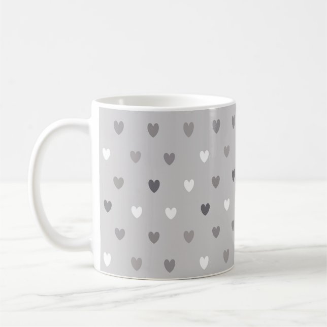 Tiny polka hearts in shades of grey coffee mug (Left)