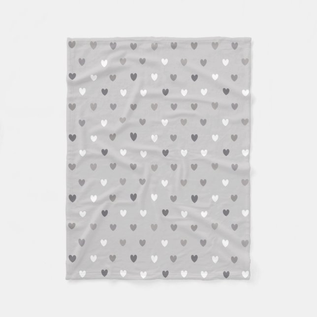 Tiny polka hearts in shades of grey fleece blanket (Front)