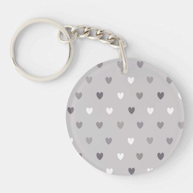 Tiny polka hearts in shades of grey key ring (Front)