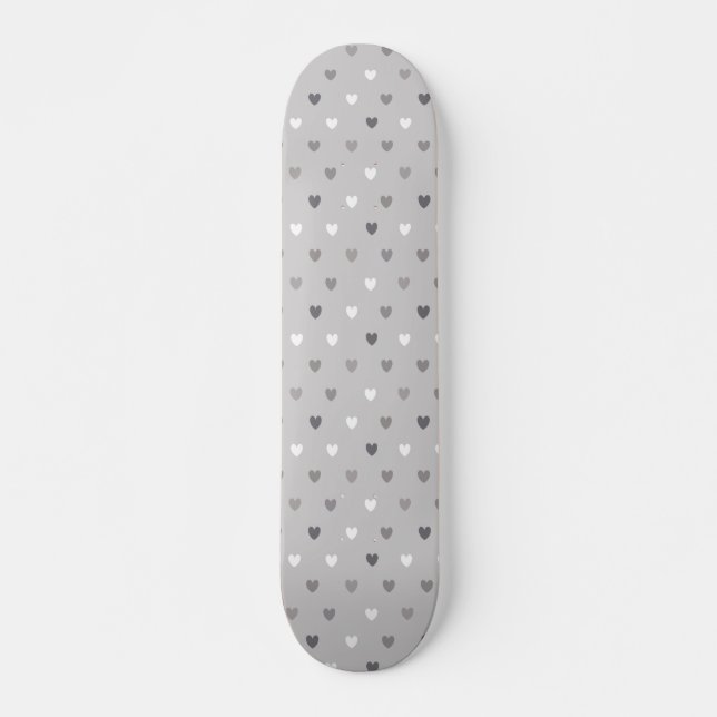 Tiny polka hearts in shades of grey skateboard (Front)