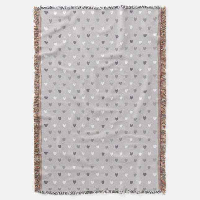 Tiny polka hearts in shades of grey throw blanket (Front Vertical)
