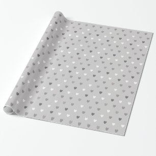Tiny polka hearts in shades of grey wrapping paper
