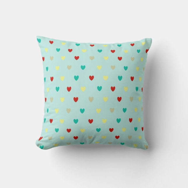 Tiny polka hearts on seafoam green cushion (Front)