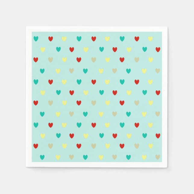 Tiny polka hearts on seafoam green napkin (Front)