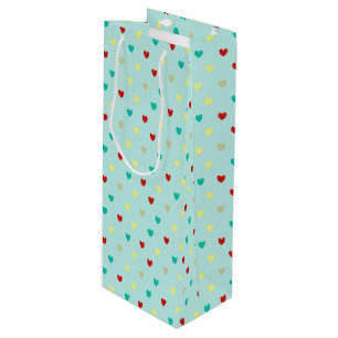 Tiny polka hearts on seafoam green wine gift bag
