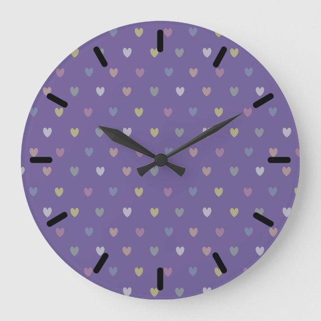 Tiny polka hearts on Ultra Violet Purple Large Clock (Front)