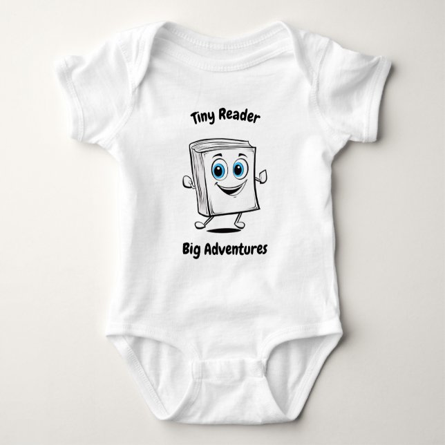 Tiny Reader, Big Adventures - Adorable Book Design Baby Bodysuit (Front)