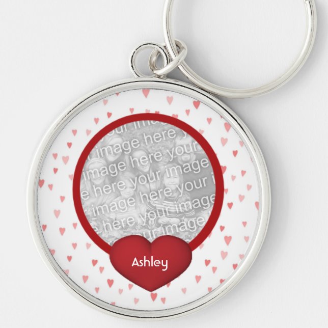 Tiny Red Hearts Design Photo Key Ring (Front)