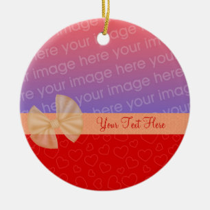 Tiny Red Hearts Ribbon Photo Ornament