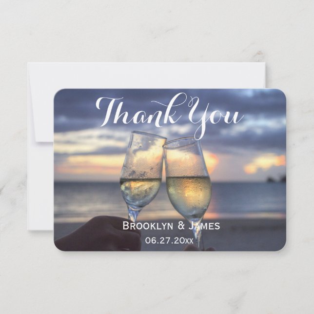 Tiny Round Sunset On Beach Wedding Thank You Card (Front)