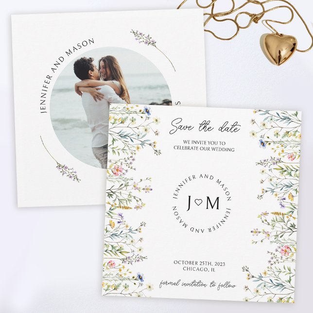 Tiny rustic flowers wildflower Save the date photo Invitation (Creator Uploaded)