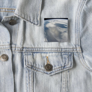 Tiny Satellites Orbit Above A Part Of Earth. 15 Cm Square Badge