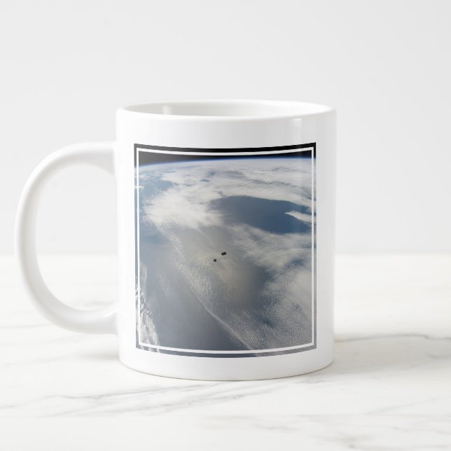 Tiny Satellites Orbit Above A Part Of Earth. Large Coffee Mug (Left)