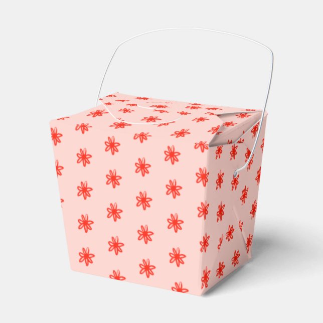 Tiny Scribbled Daisies Rustic Whimsical Pink Red Favour Box (Front Side)