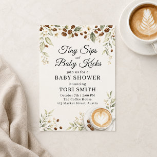 Tiny Sips and Baby Kicks Coffee Baby Shower Invitation