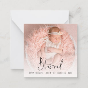 TINY SIZE Blessed Photo Script Name Year Holiday Card