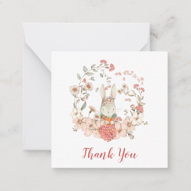 TINY SIZE Bunny Girl Baby Shower Thank You Card (Front)