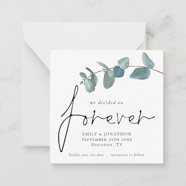 TINY SIZE Decided on Forever Eucalyptus Save Date Card (Front)