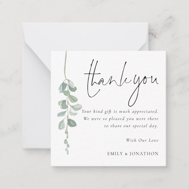 TINY SIZE  | Eucalyptus Photo Wedding Thank You Card (Front)