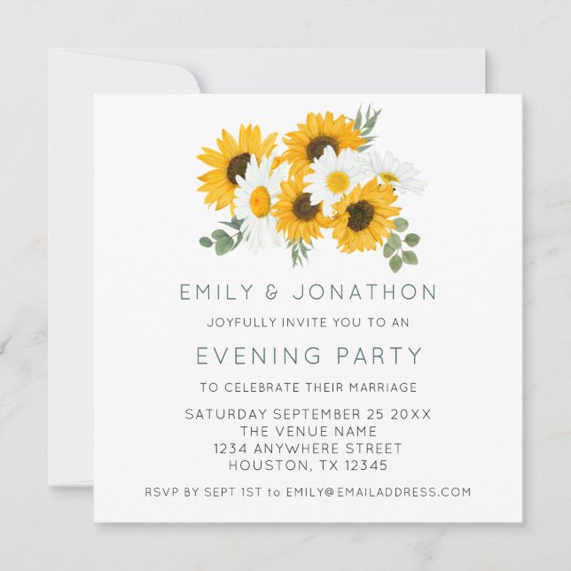 TINY SIZE| Sunflowers Wedding Evening Party Invite (Front)