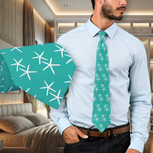 Tiny Starfish Tropical Blue Green Mens Tie