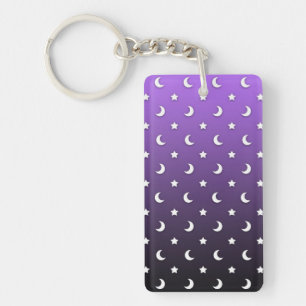 Tiny Stars and Moons on Purple Key Ring
