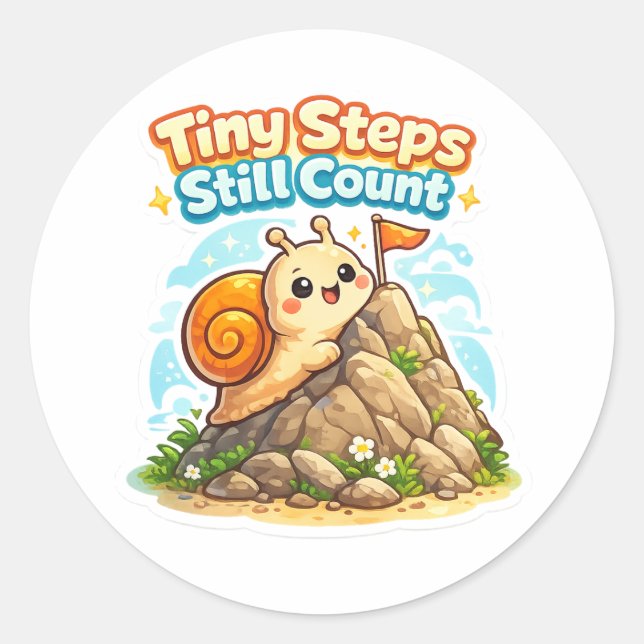Tiny Steps Still Count - Inspirational Snail Classic Round Sticker (Front)
