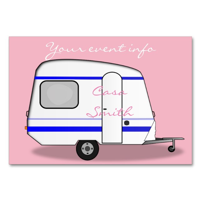 Tiny streamlined caravan Thunder_Cove any colour Table Number (Front)