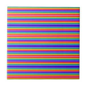 Tiny Stripes of Rainbow Colours Ceramic Tile