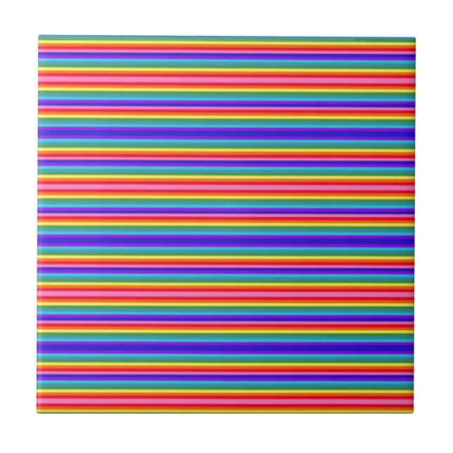 Tiny Stripes of Rainbow Colours Ceramic Tile (Front)