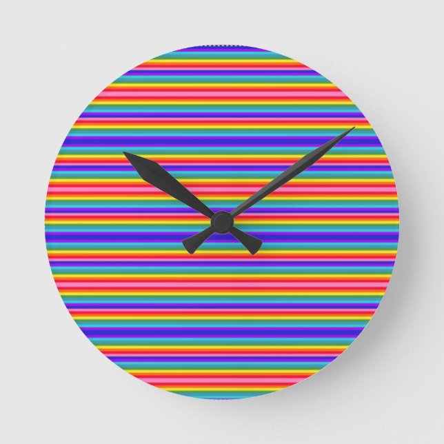 Tiny Stripes of Rainbow Colours Round Clock (Front)