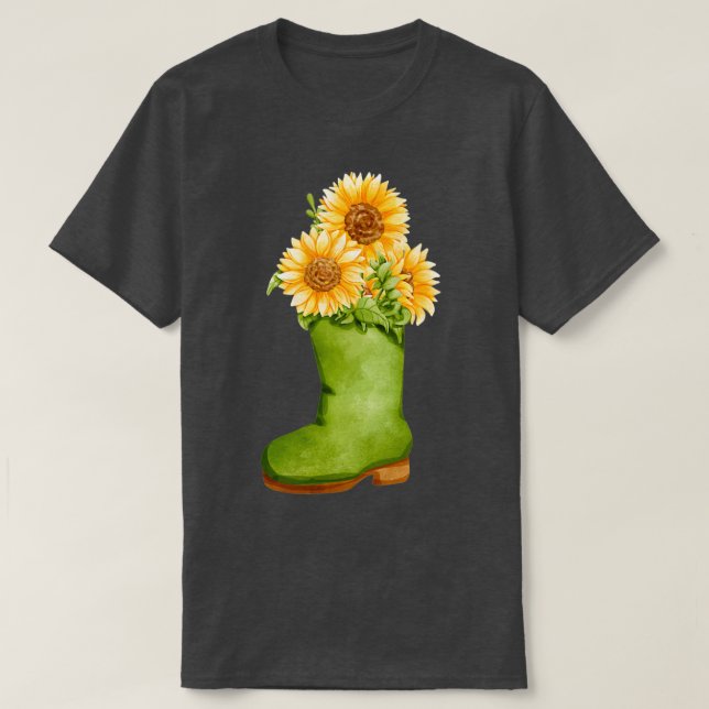 tiny sunflower farmeramp39s shoes with sunflowers T-Shirt (Design Front)