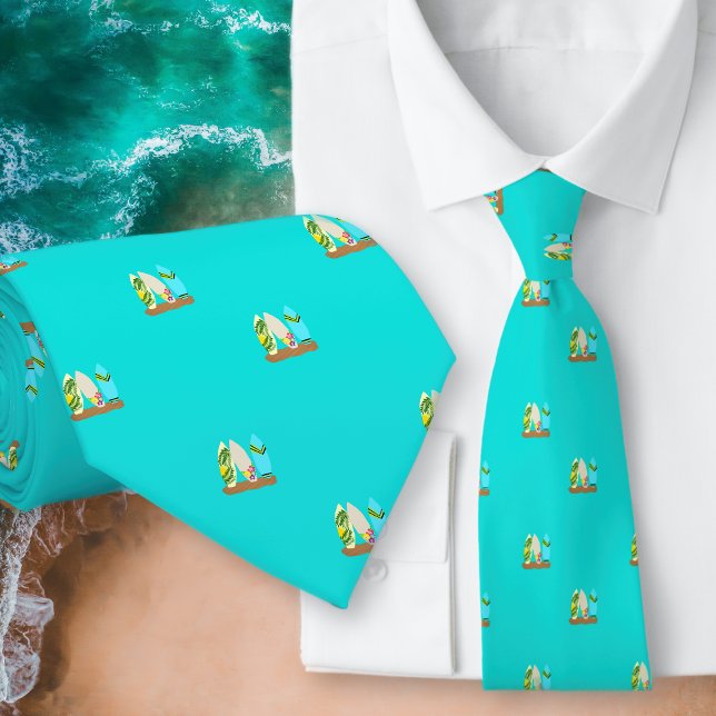 Tiny Surfboards Pattern Turquoise Neck Tie (Creator Uploaded)
