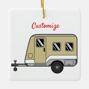 Tiny Tan Caravan Camper Thunder_Cove Ceramic Ornament