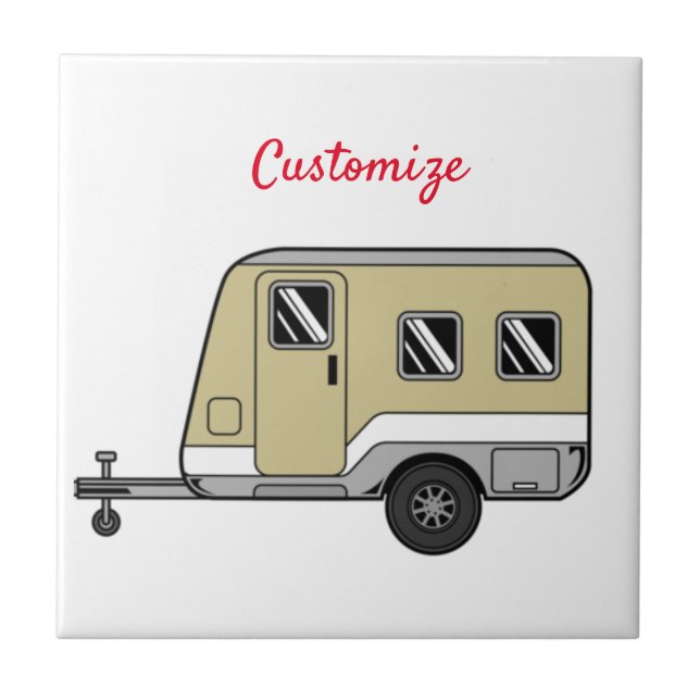 Tiny Tan Caravan Camper Thunder_Cove  Ceramic Tile (Front)