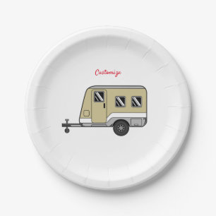 Tiny Tan Caravan Camper Thunder_Cove Paper Plate