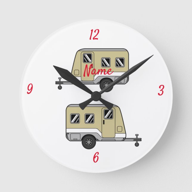 Tiny Tan Caravan Camper Thunder_Cove Round Clock (Front)