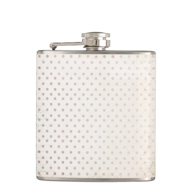 Tiny Taupe Dot Print Classic Simple Golden Beige Hip Flask (Front)