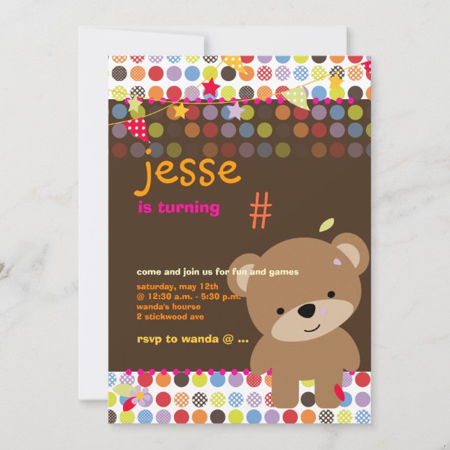 Tiny Teddy Bear Personalised Party Invitation (Front)