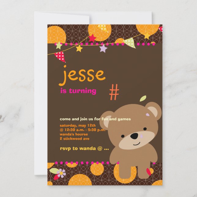 Tiny Teddy Bear Personalised Party Invitation (Front)