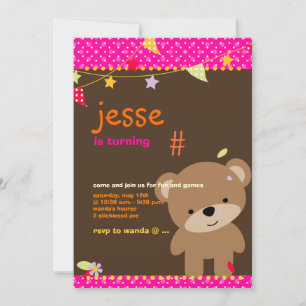 Tiny Teddy Bear Personalised Party Invitation