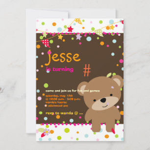 Tiny Teddy Bear Personalised Party Invitation