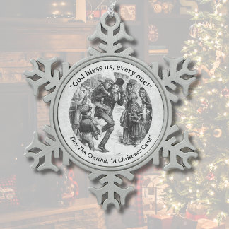 Tiny Tim "A Christmas Carol" Dickens Vintage Snowflake Pewter Christmas Ornament