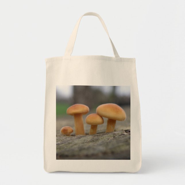 Tiny Toadstools Macro Grocery Tote Bag (Front)