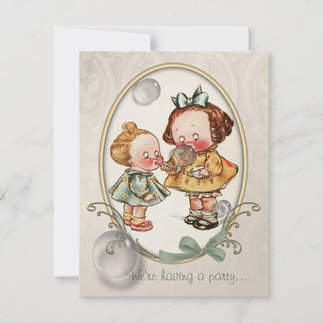 Tiny Toddlers Vintage Illustration Invites (Front)