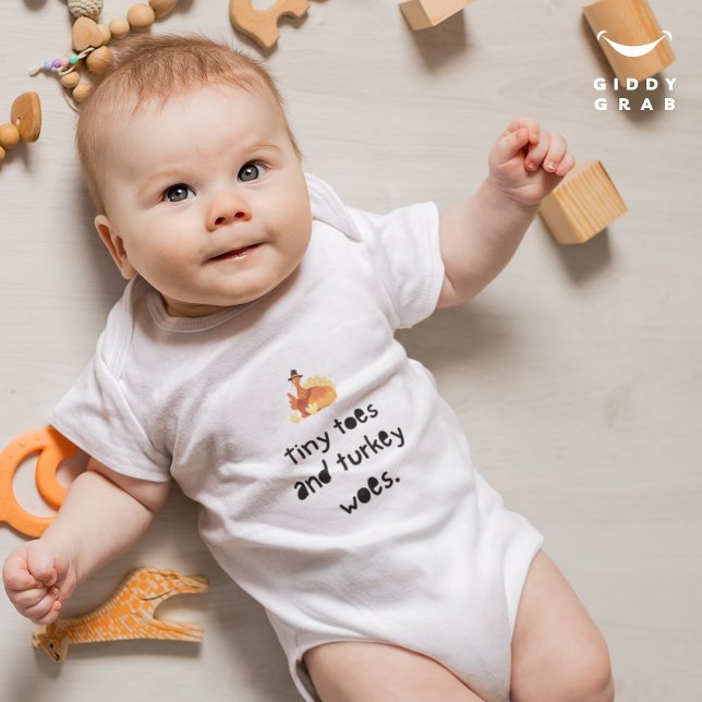 Tiny Toes and Turkey Woes Funny Thanksgiving  Baby Bodysuit (Creator Uploaded)