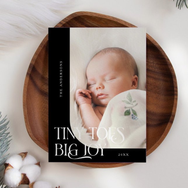 Tiny Toes Big Joy Black Photo Birth  Announcement (Creator Uploaded)